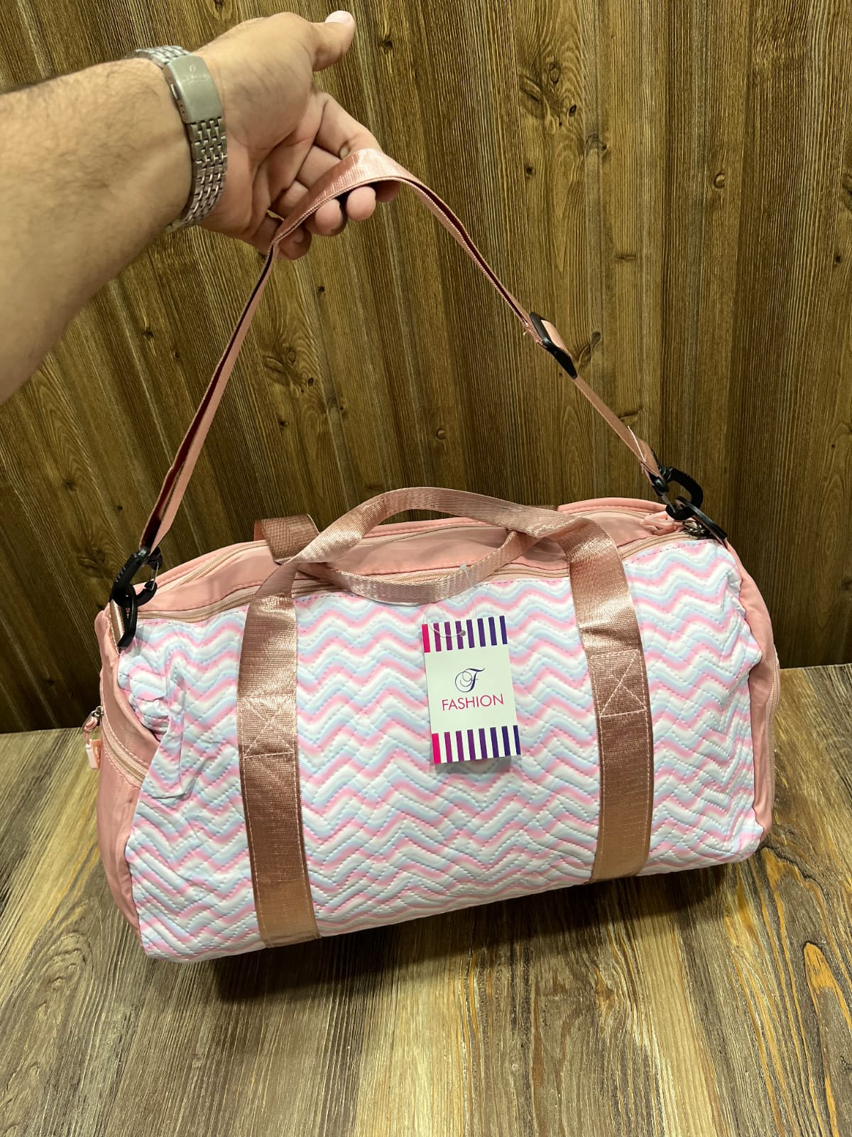 Fashion Quilted Duffel Bag with Sequin Bow Patch