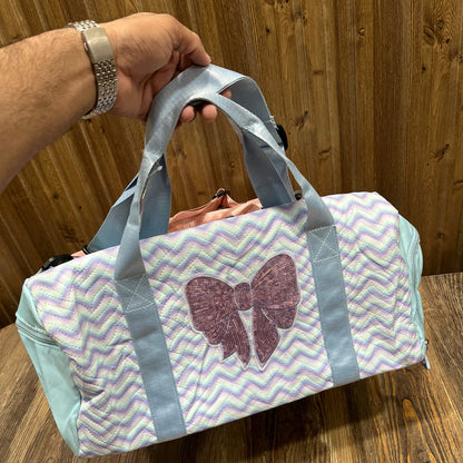 Fashion Quilted Duffel Bag with Sequin Bow Patch