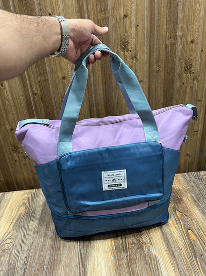 Fashion Travel Foldable Duffel Tote Bag – Purple & Blue Colorblock