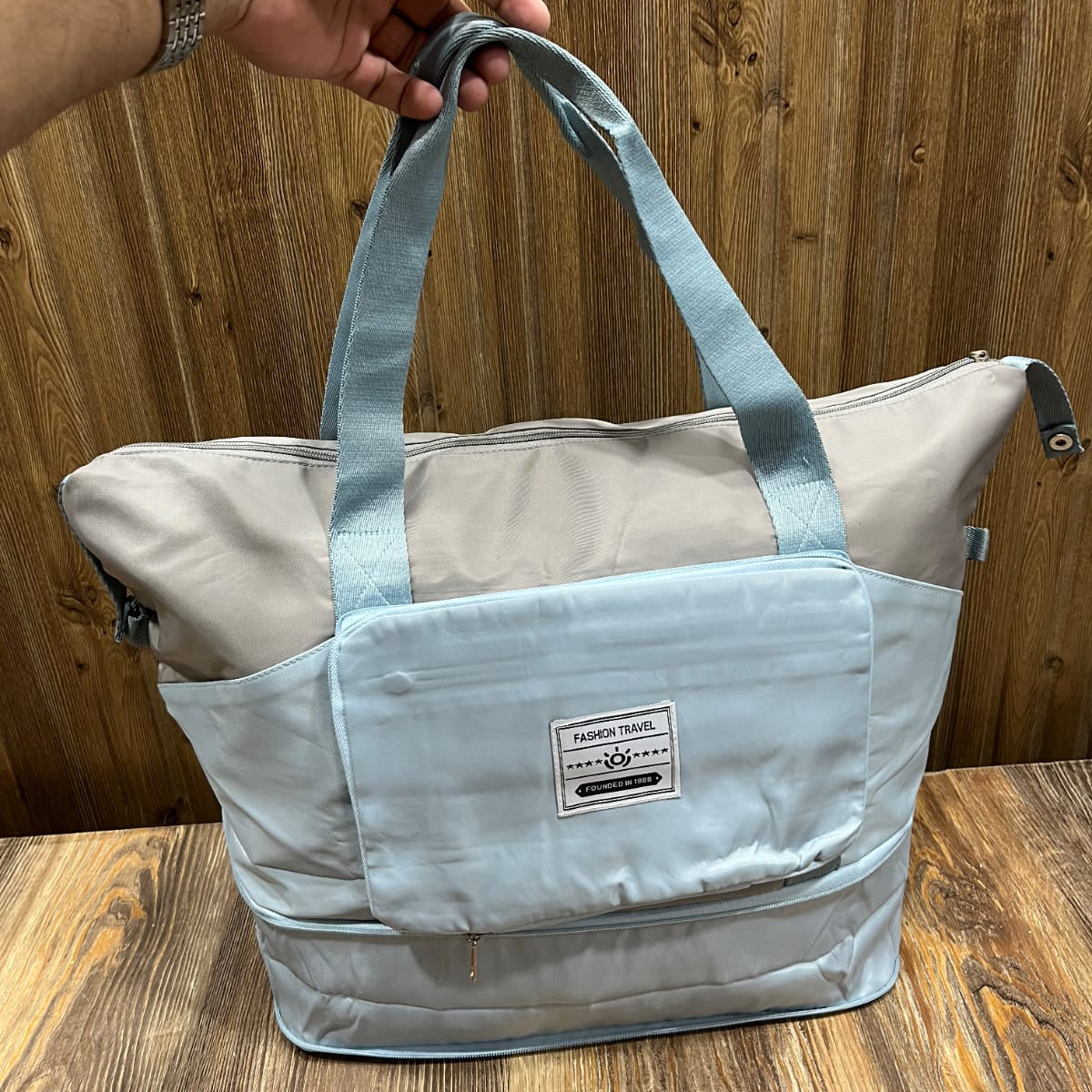 Fashion Travel Foldable Duffel Tote Bag – Purple & Blue Colorblock