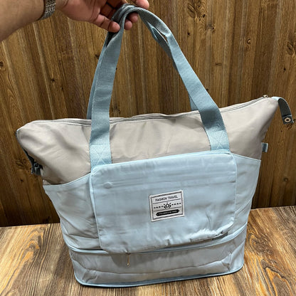 Fashion Travel Foldable Duffel Tote Bag – Purple & Blue Colorblock