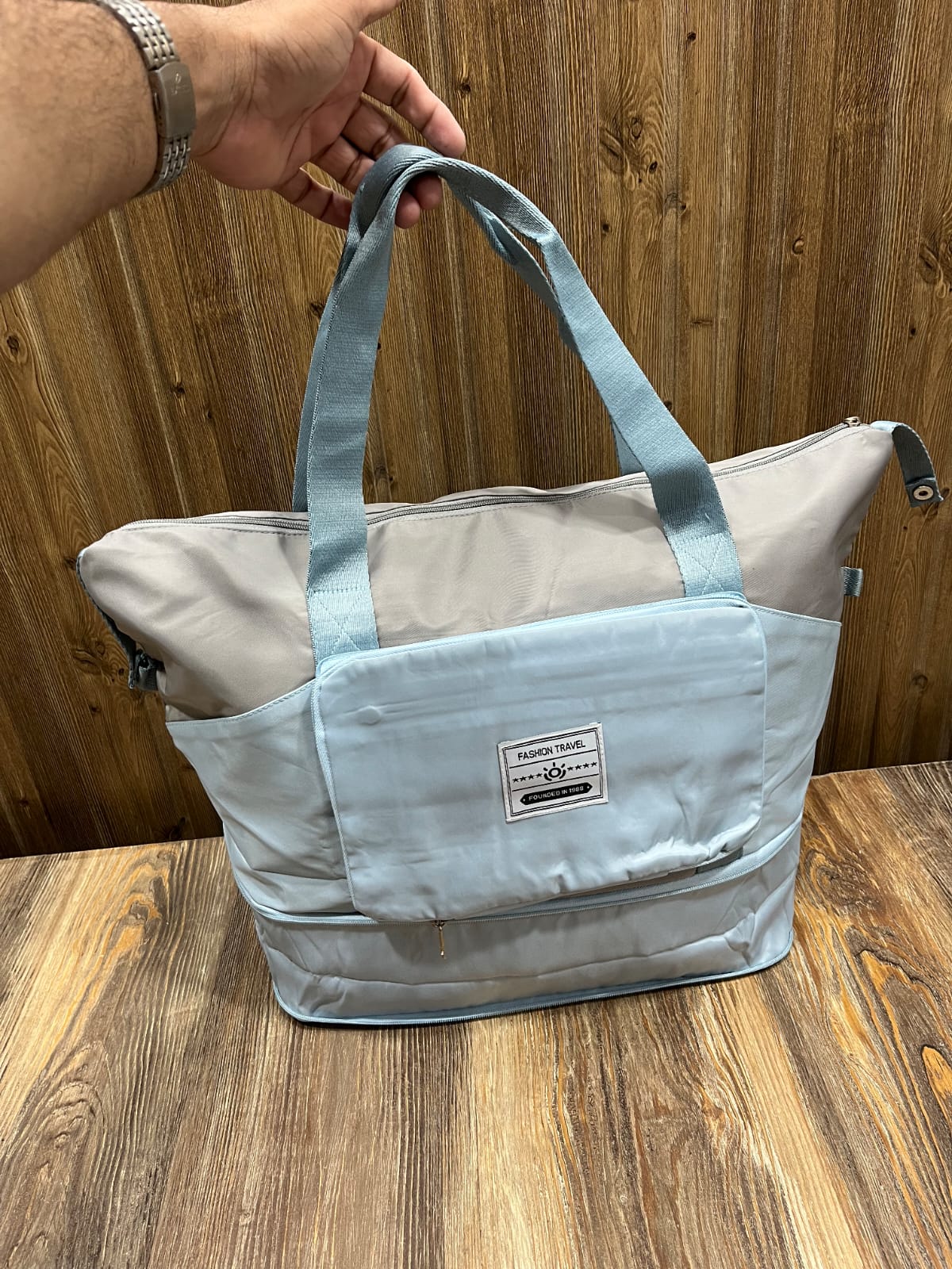 Fashion Travel Foldable Duffel Tote Bag – Purple & Blue Colorblock