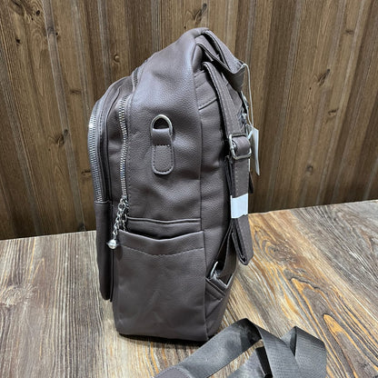 Grey PU Leather Backpack for Women – Stylish Convertible Backpack and Shoulder Bag with Wide Strap