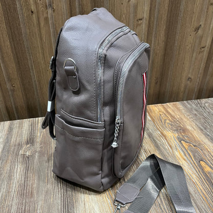 Grey PU Leather Backpack for Women – Stylish Convertible Backpack and Shoulder Bag with Wide Strap