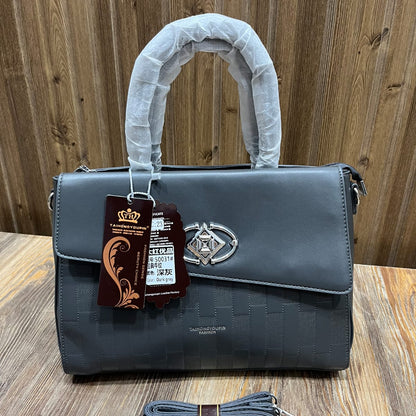 Dark Grey PU Leather Handbag for Women – Top Handle Bag with Silver Twist Lock and Detachable Shoulder Strap