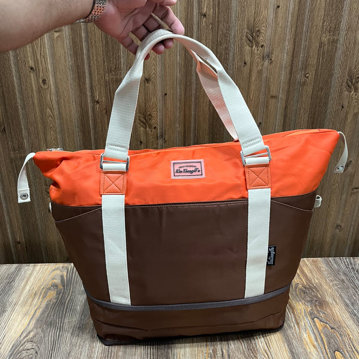 Large Capacity Travel Tote Bag with Laptop Compartment & Shoe Pocket – Blue & Orange
