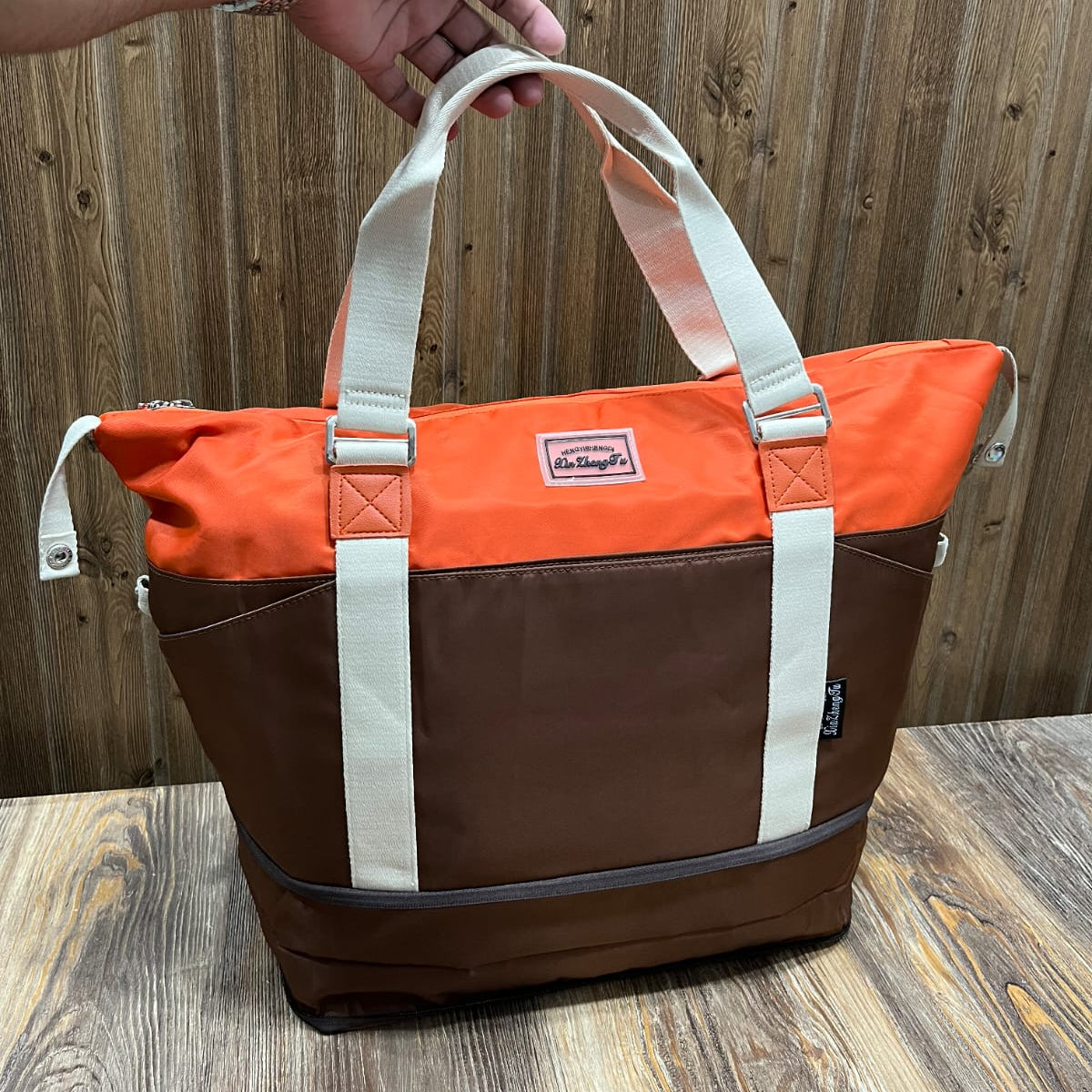 Large Capacity Travel Tote Bag with Laptop Compartment & Shoe Pocket – Blue & Orange
