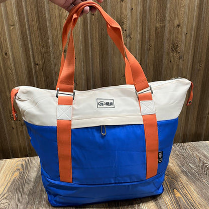 Large Capacity Travel Tote Bag with Laptop Compartment & Shoe Pocket – Blue & Orange