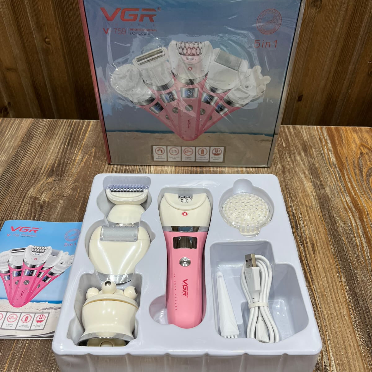 VGR V-759 Professional 5-in-1 Lady Care Set – Epilator, Shaver, Callus Remover & Facial Brush