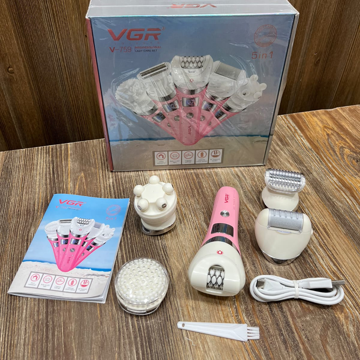 VGR V-759 Professional 5-in-1 Lady Care Set – Epilator, Shaver, Callus Remover & Facial Brush