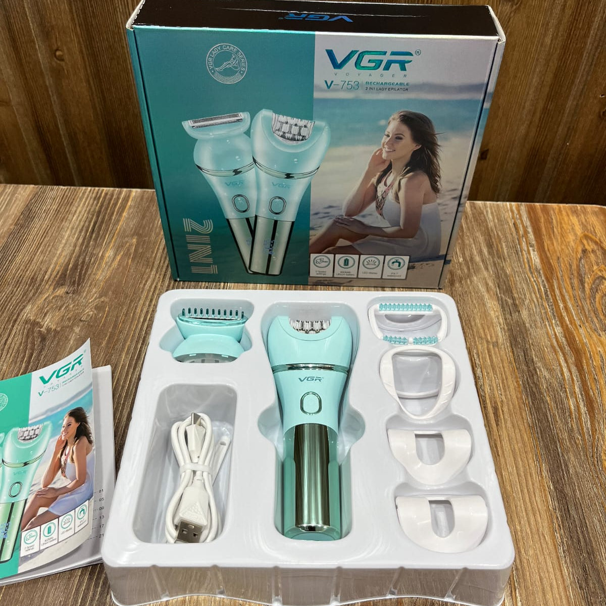 VGR V-753 Rechargeable 2-in-1 Lady Epilator – Shaver & Epilator Set with 7 Speed Settings