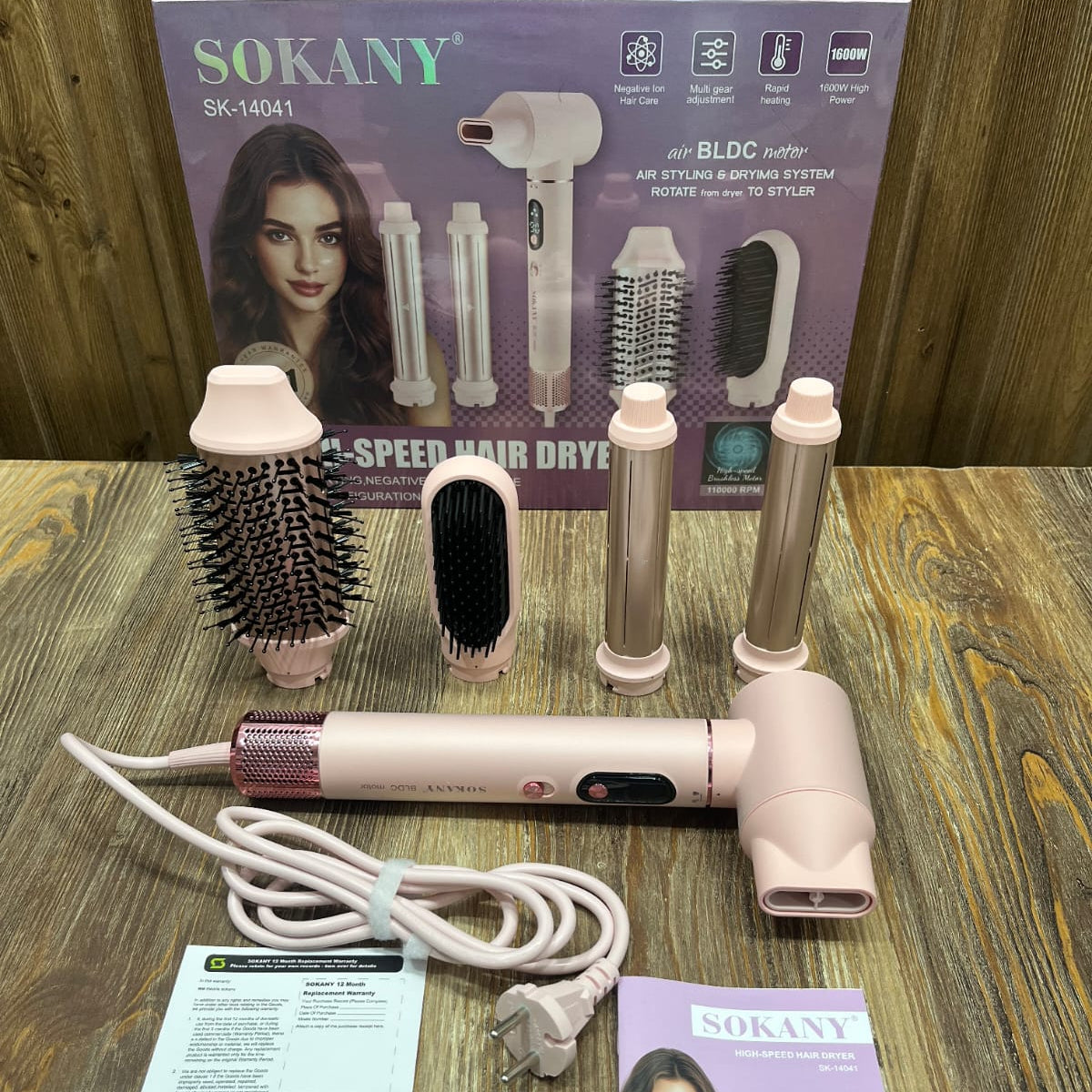 SOKANY 5-in-1 Hot Air Styler – 1600W High-Speed Hair Dryer Brush with Negative Ion Care