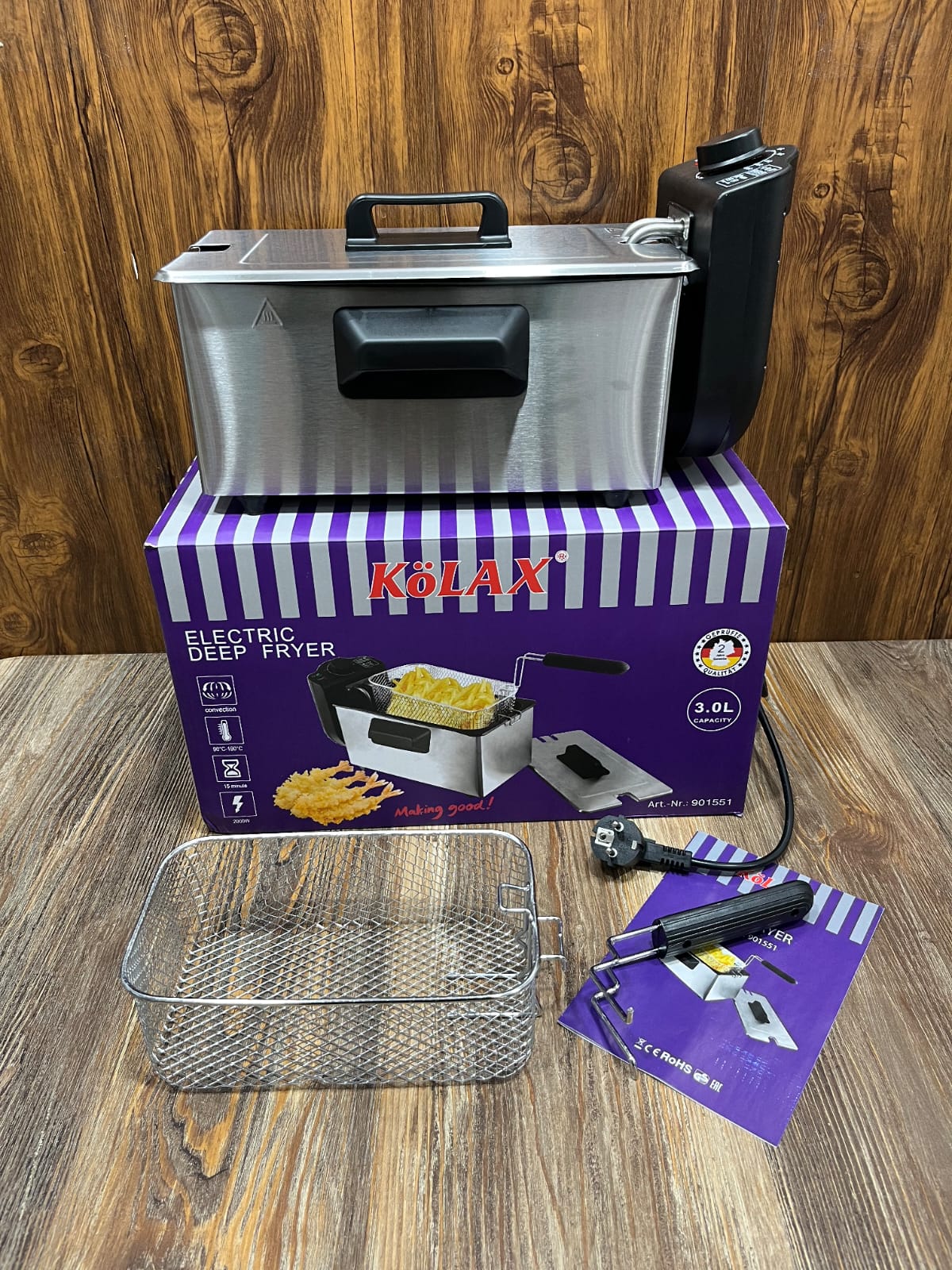 KoLAX 3.0L Electric Deep Fryer – 2000W Stainless Steel Fryer with Adjustable Temperature, Timer and Frying Basket