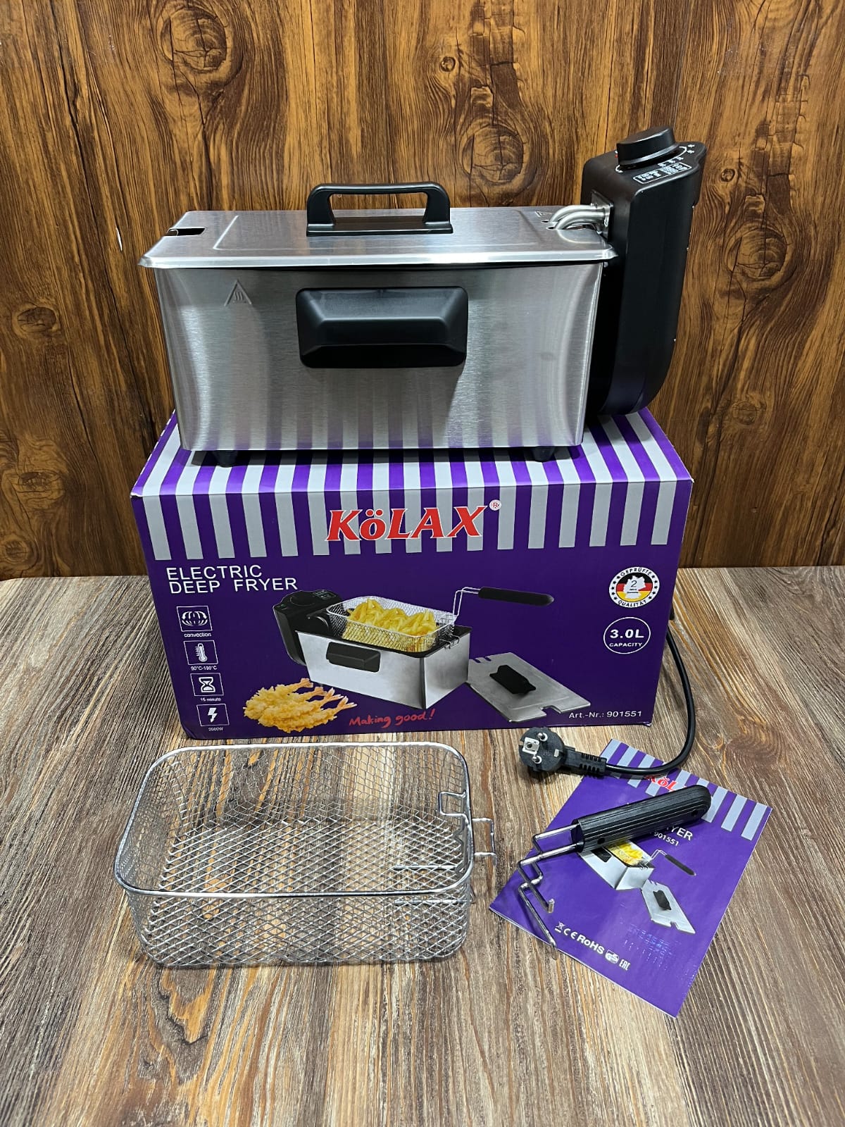 KoLAX 3.0L Electric Deep Fryer – 2000W Stainless Steel Fryer with Adjustable Temperature, Timer and Frying Basket