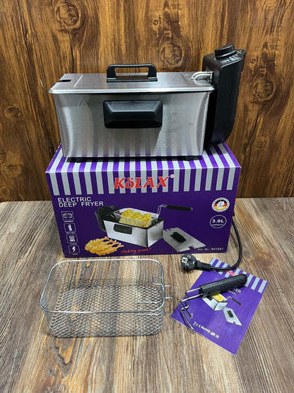 KoLAX 3.0L Electric Deep Fryer – 2000W Stainless Steel Fryer with Adjustable Temperature, Timer and Frying Basket