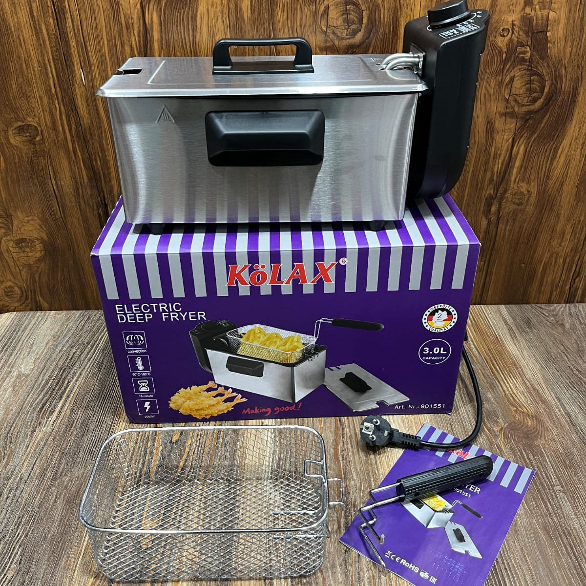 KoLAX 3.0L Electric Deep Fryer – 2000W Stainless Steel Fryer with Adjustable Temperature, Timer and Frying Basket