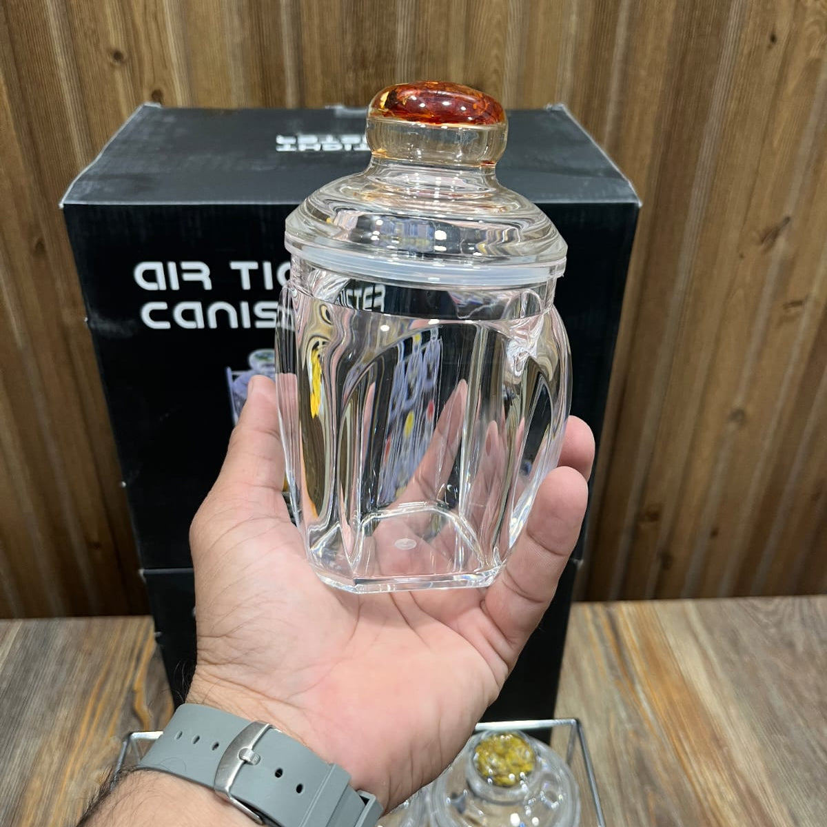 6 Pcs Acrylic Round Spice Jar Set with Air Tight Lid & 2-Tier Metal Stand – High Quality Imported