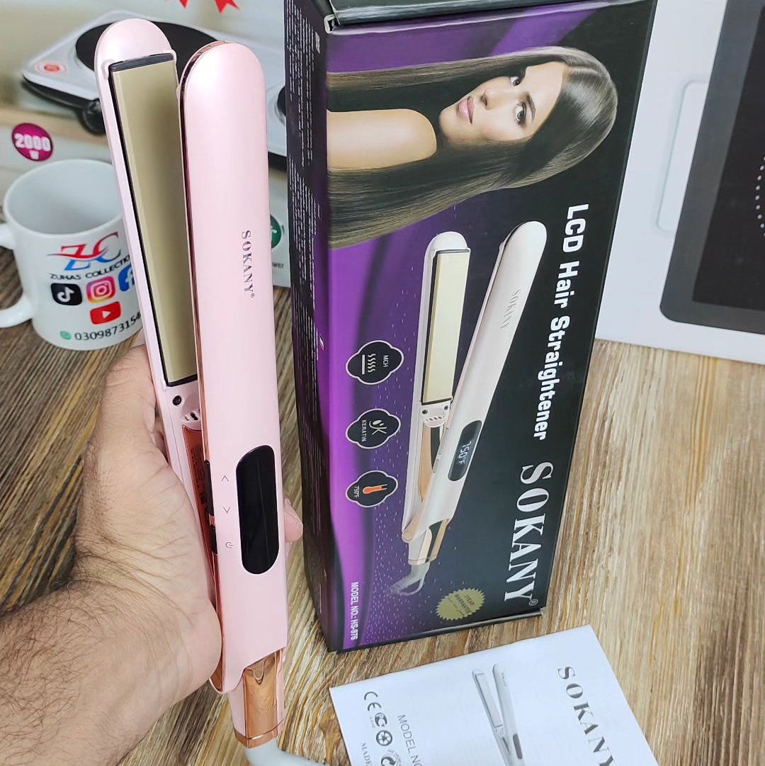 SOKANY Pink Hair Straightening Brush – 2-in-1 Styling Brush & Straightener