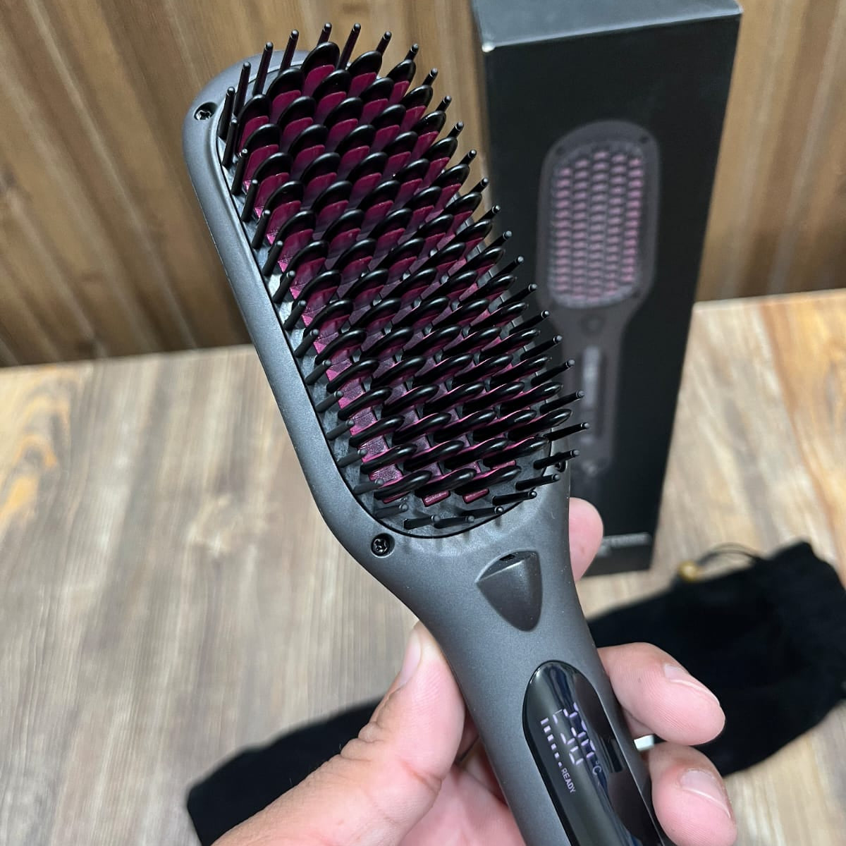 Hair Straightening Brush – Digital Display Ceramic Styler with Travel Pouch