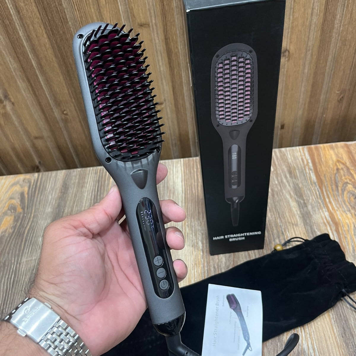 Hair Straightening Brush – Digital Display Ceramic Styler with Travel Pouch