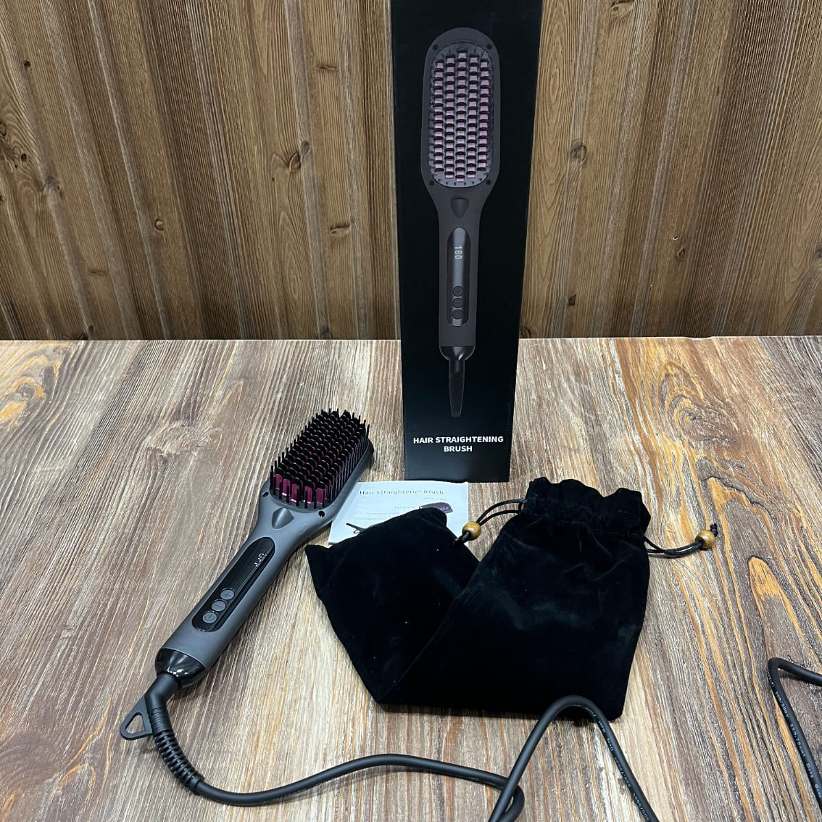 Hair Straightening Brush – Digital Display Ceramic Styler with Travel Pouch