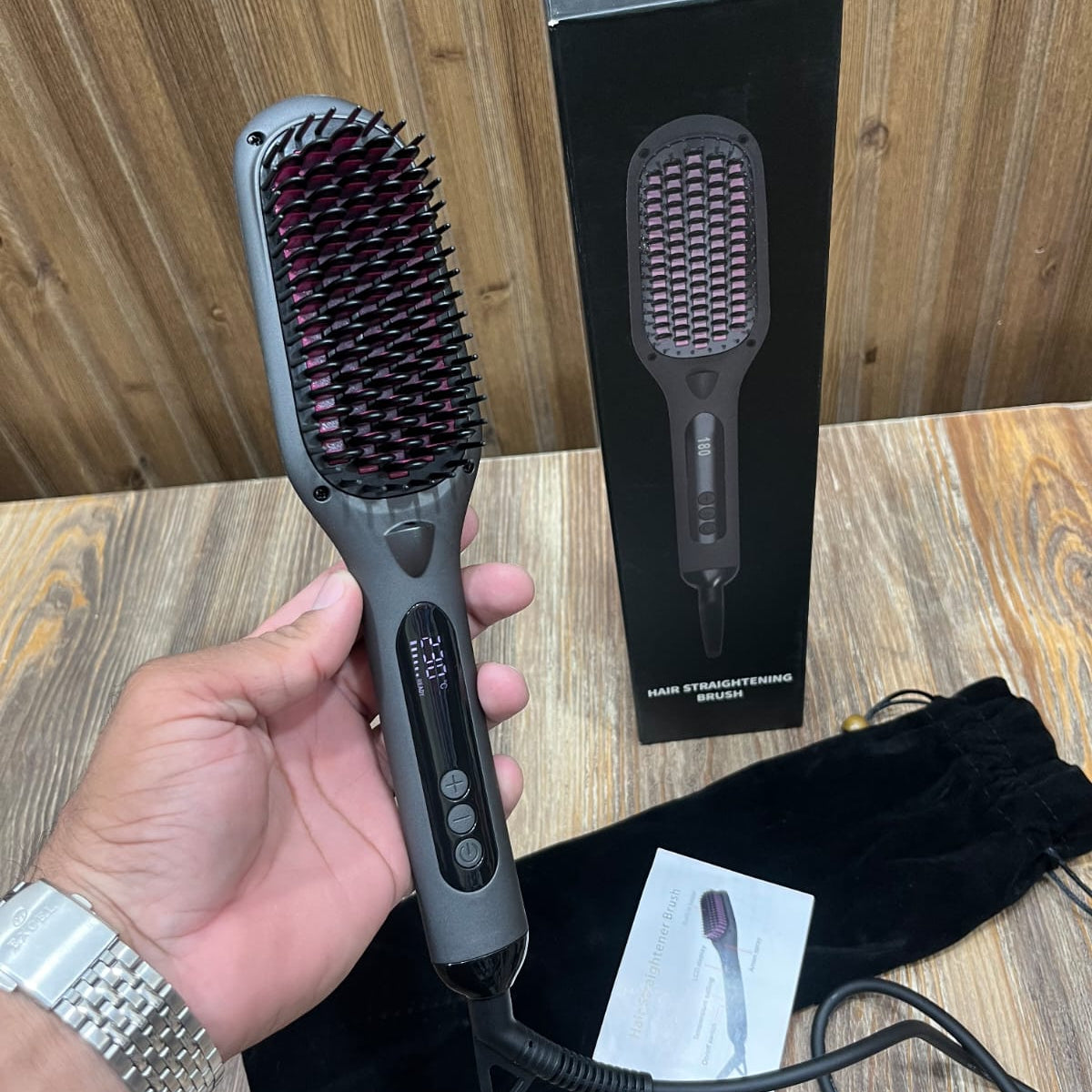 Hair Straightening Brush – Digital Display Ceramic Styler with Travel Pouch
