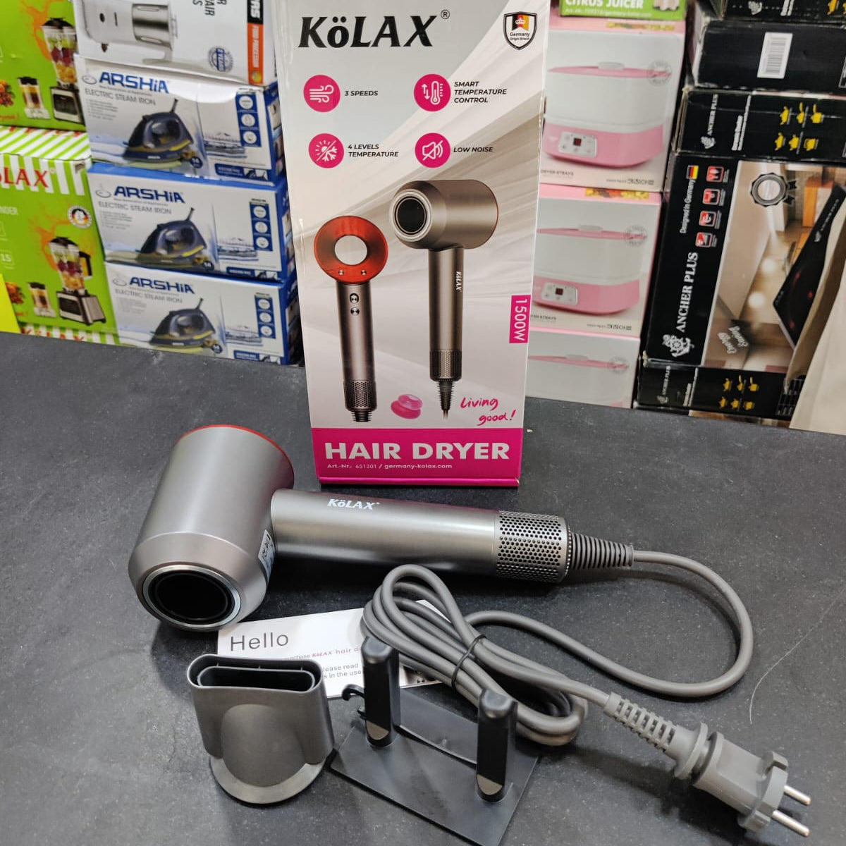 KöLAX 1500W Hair Dryer with Smart Temperature Control, Low Noise