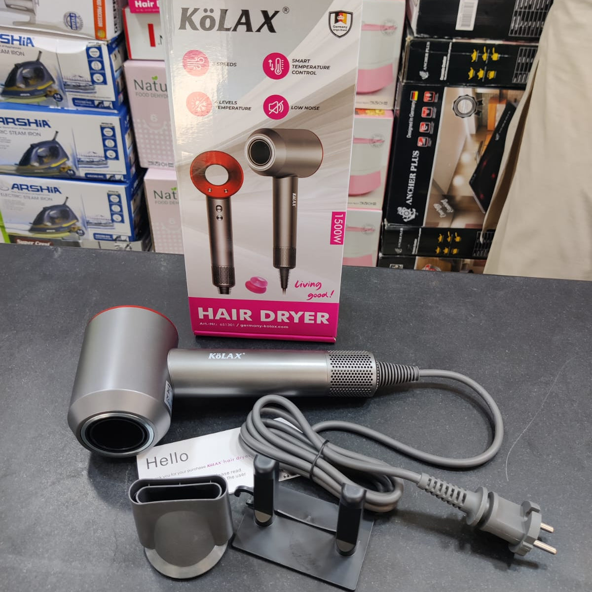 KöLAX 1500W Hair Dryer with Smart Temperature Control, Low Noise