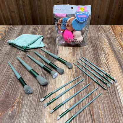 13-Piece Makeup Brush Set with Makeup Sponges & Velvet Pouch