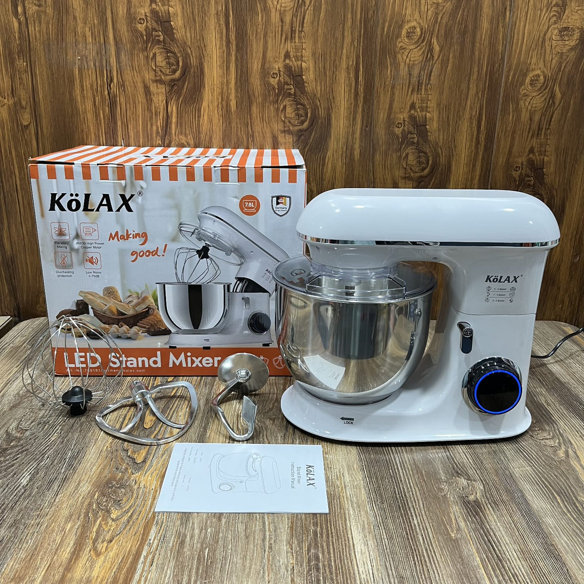 KOLAX 7.8L LED Stand Mixer – Planetary Mixing Electric Dough Mixer & Cake Mixer