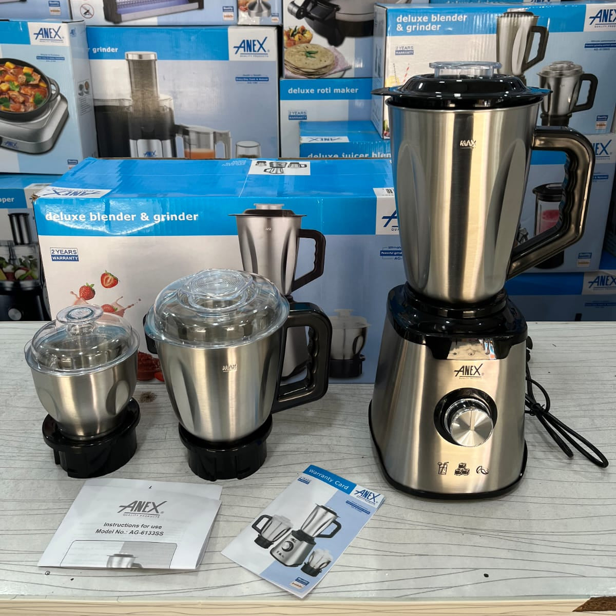 Anex AG-6133SS Deluxe Blender & Grinder 3-Jar Stainless Steel