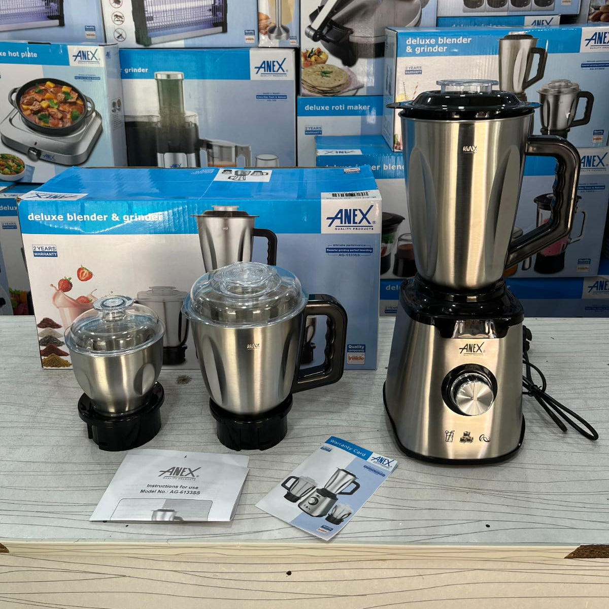 Anex AG-6133SS Deluxe Blender & Grinder 3-Jar Stainless Steel