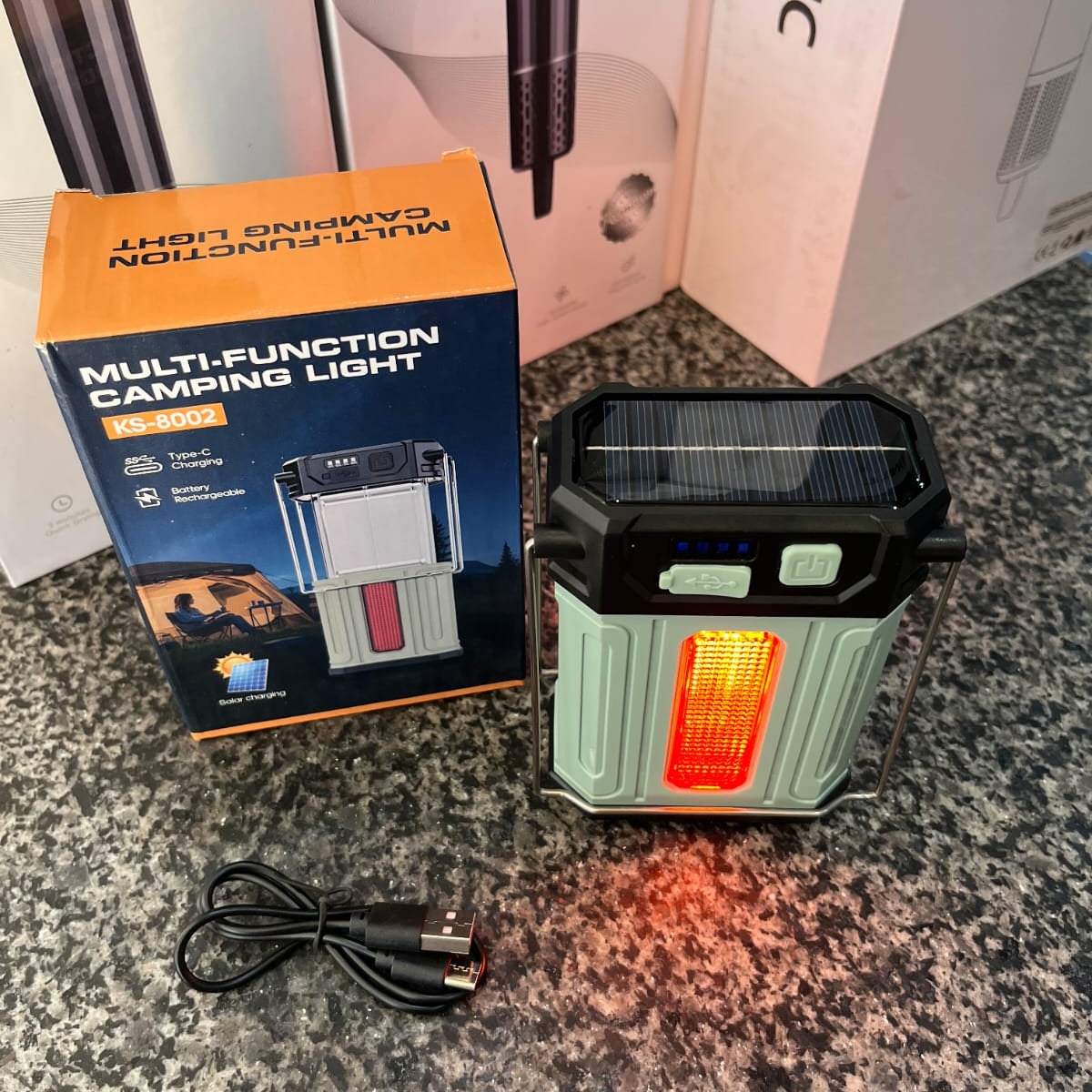 KS-8002 Solar Rechargeable Camping Light Type-C Multi-Function