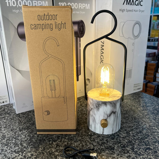 Vintage Outdoor Camping Lamp Rechargeable Marble Base Hanging Light