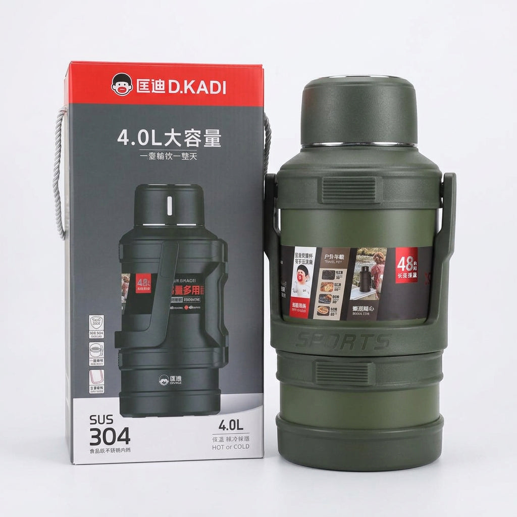 D.KADI 4.0L Large Travel Thermos – 48H Insulated (Green)