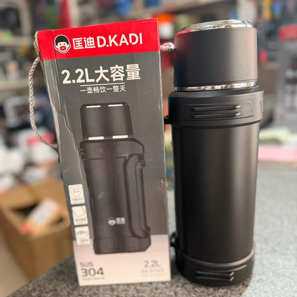 D.KADI 2.2L Vacuum Flask – Hot & Cold Thermos (Black)