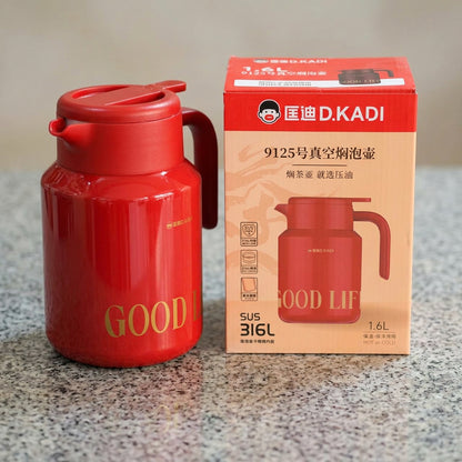 D.KADI 1.6L Vacuum Tea Pot – 316L Steel Thermos (Red)