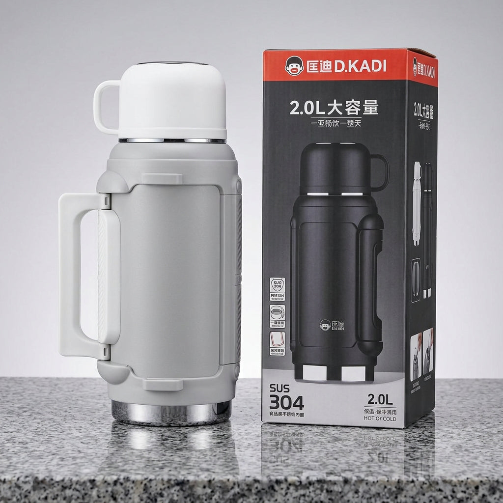 D.KADI 2.0L Vacuum Flask – Hot & Cold Thermos (White)