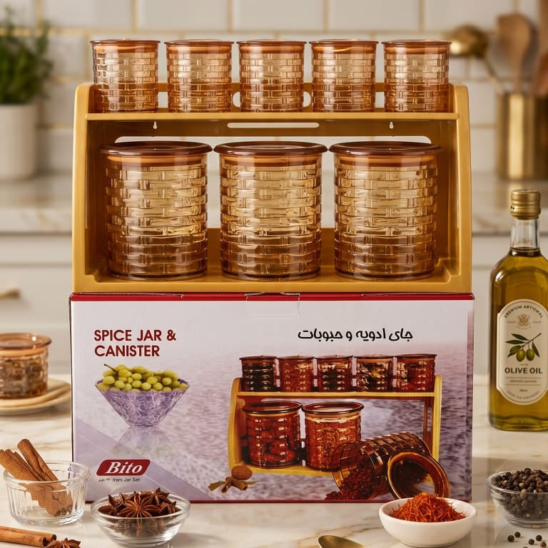 BITO SPICE JAR and Canister Set  Round Shap Wall Mounted Stand 9 Pcs Set BITO SPICE JAR and Canister Set Round Shap Wall Mounted Stand 9 Pcs Set Square