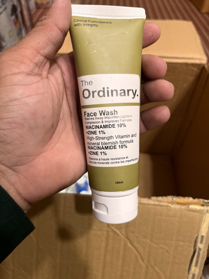The Ordinary 100ml face wash tube, which is formulated with 10% Niacinamide and 1% Zinc