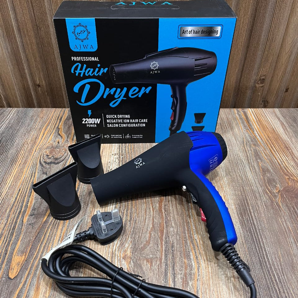 AJWA Professional Hair Dryer Set – 2200W High Power, Negative Ion Hair Care, Includes 2 Nozzle