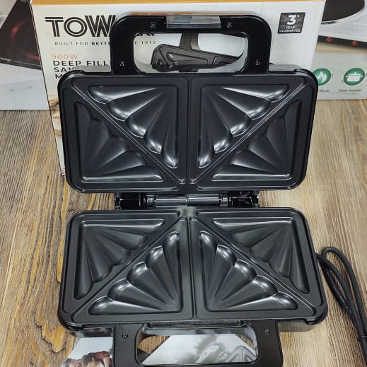 Tower T27031 Deep Filled Sandwich Maker – 900W Stainless Steel Toastie Maker with Non-Stick Plates
