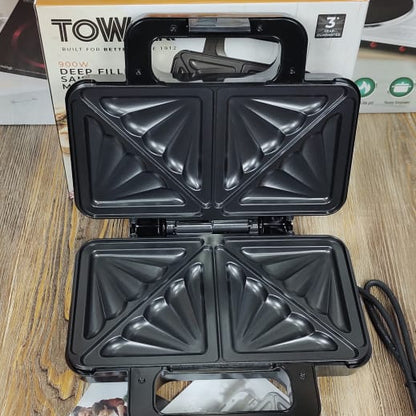 Tower T27031 Deep Filled Sandwich Maker – 900W Stainless Steel Toastie Maker with Non-Stick Plates