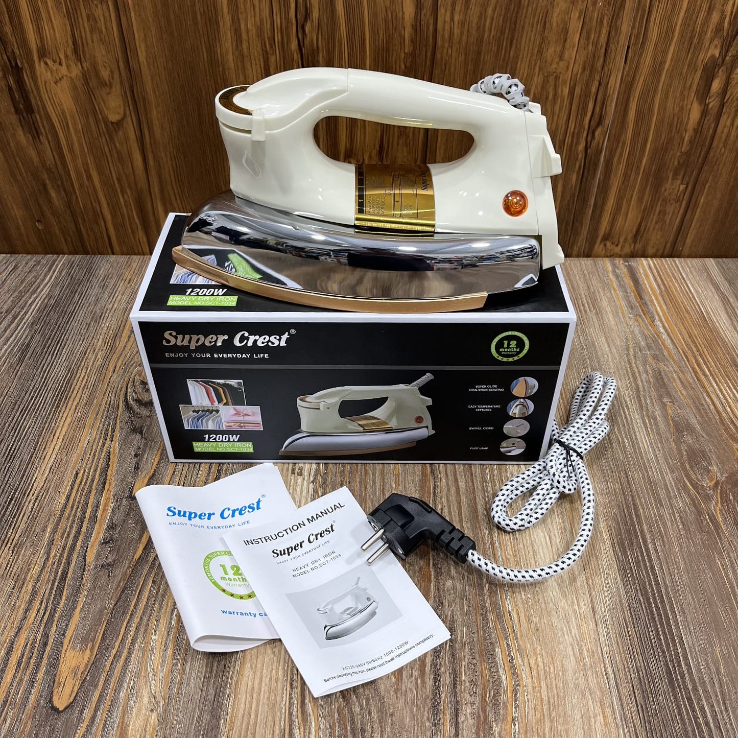 Super Crest Heavy Dry Iron 1200W (Model SCT-1034) with Ceramic Soleplate