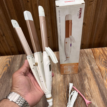 RIWA 3-in-1 Hair Styling Tool – Temperature Control Curling Iron with Interchangeable Barrels