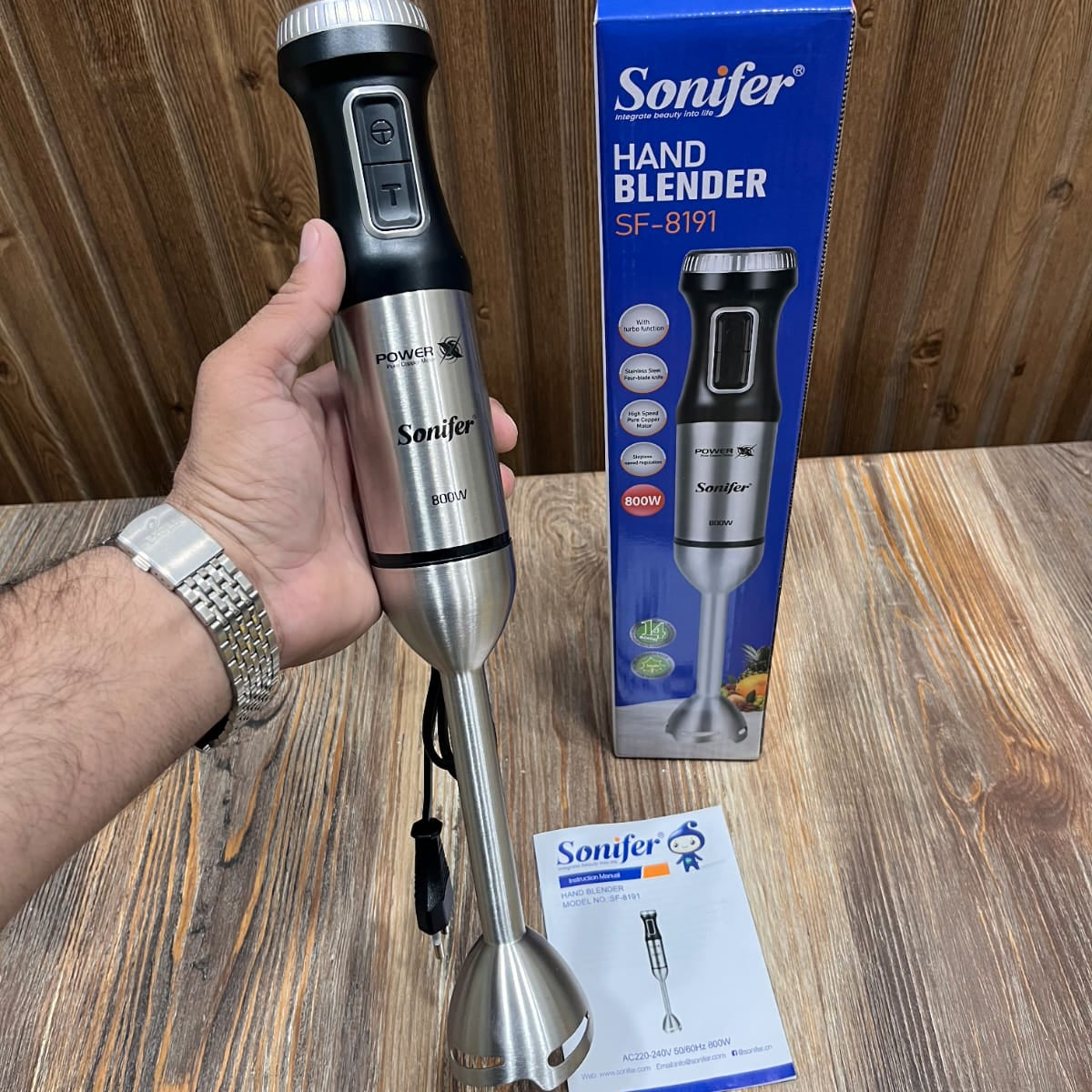 Sonifer Hand Blender SF-8191 – 800W Stainless Steel Stick Blender with Turbo