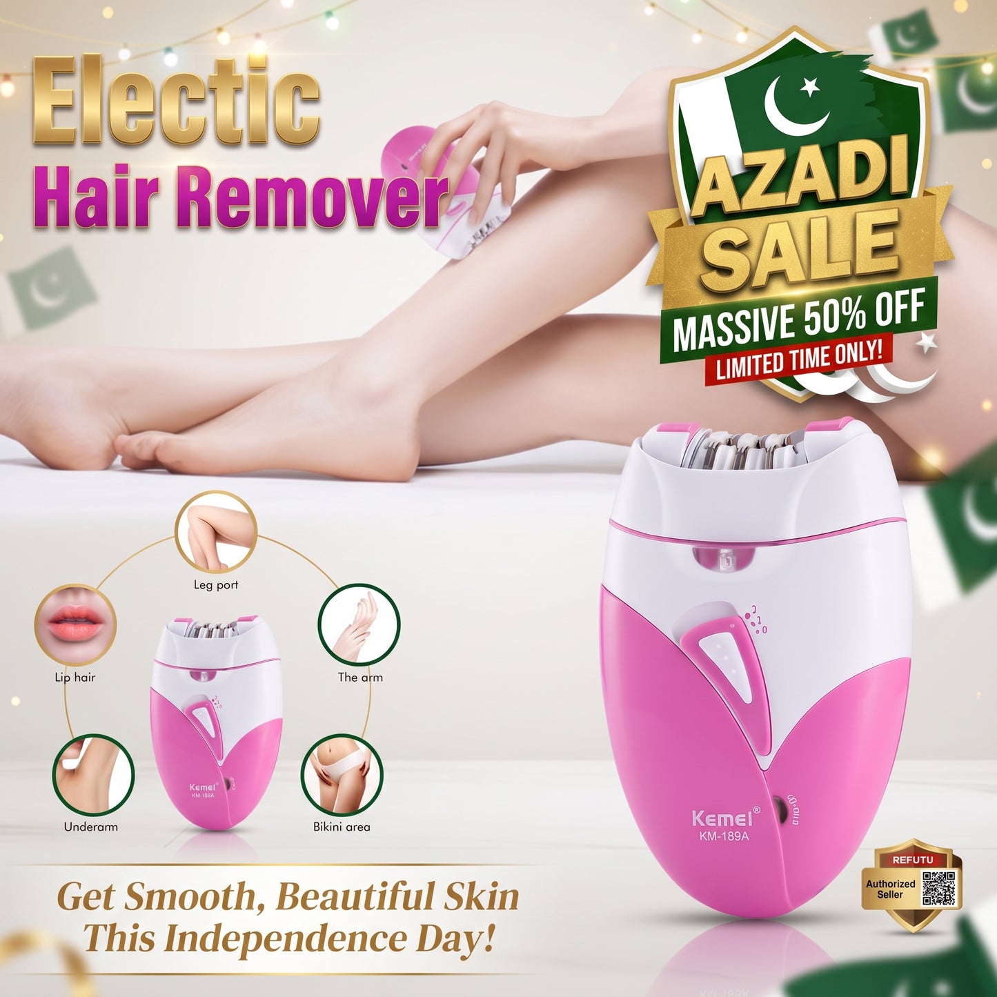 Kemie Ladies epilator hair removal machine Rechargeable