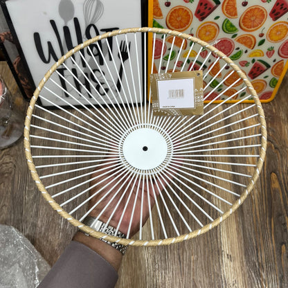Imported Decorative Wire Fruit Basket – Gold Rim Sunburst Design