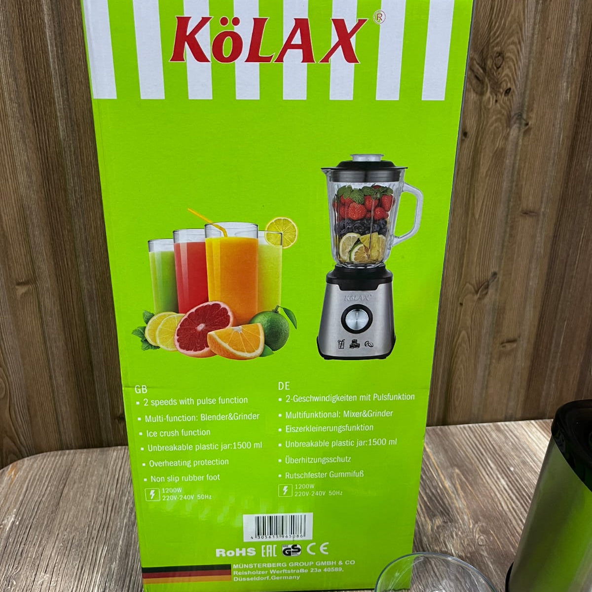 Kolax Blender + Grinder – Glass Jar | 100% Copper Motor | 5 Sharp Blades | Germany Brand (Art. No. 702306)
