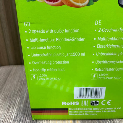 Kolax Blender + Grinder – Glass Jar | 100% Copper Motor | 5 Sharp Blades | Germany Brand (Art. No. 702306)